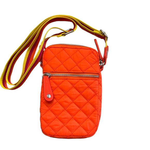 Sondra Roberts Handbags - Sondra Roberts Squared Quilted Nappa Puffer Neon Orange Cellphone Crossbody